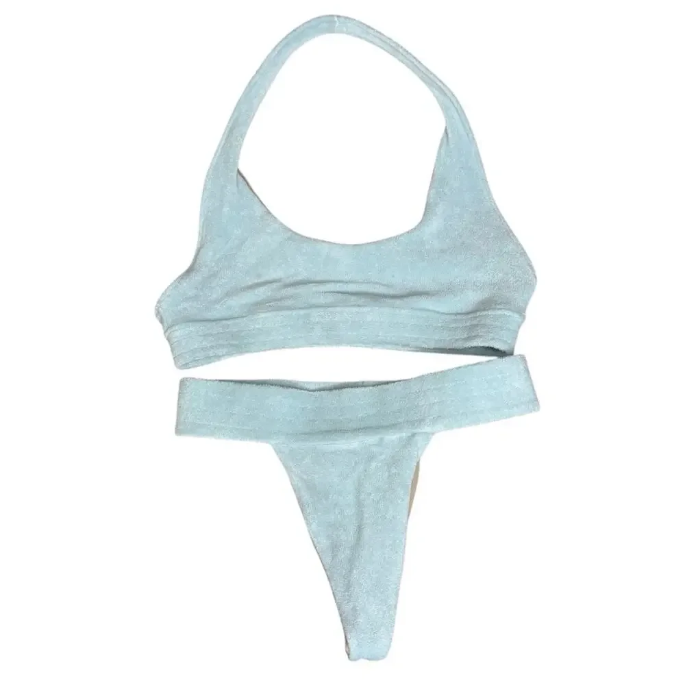Frankies Bikinis Phoebe Terry Bikini Set in Celeste Blue